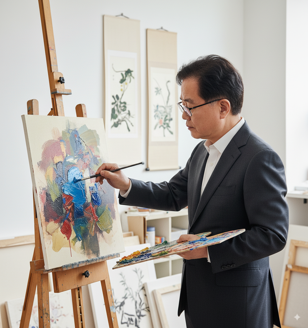 Hyun Lee working on a painting